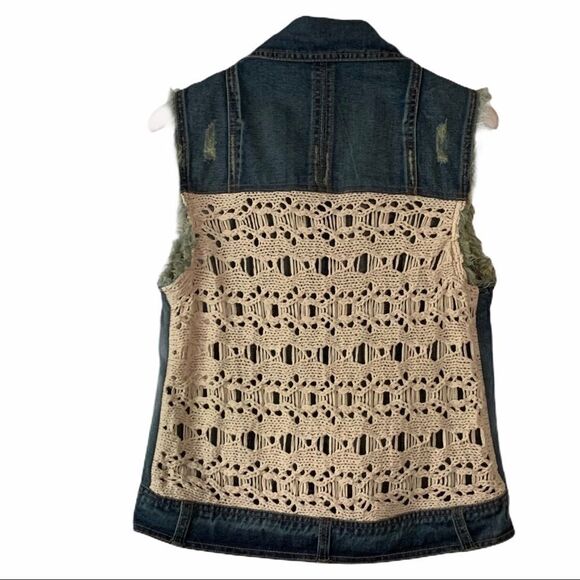 Free People Macrame Back Distressed Denim Vest - Picture 2 of 3